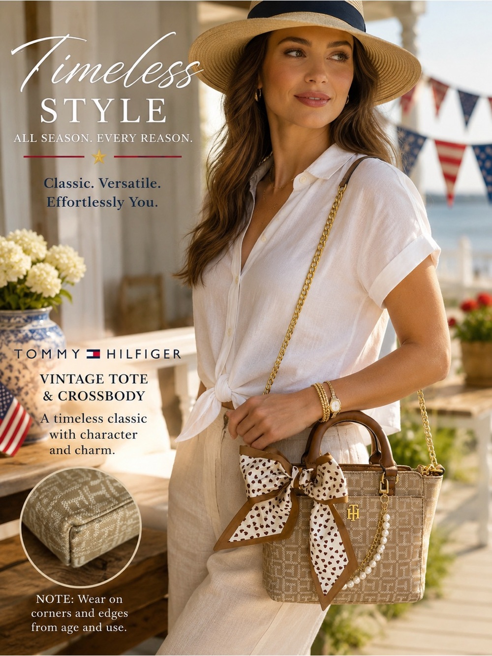 Tommy Hilfiger POSH Vintage Signature Fabric & Leather Brown Tote & Crossbody - Picture 2 of 16